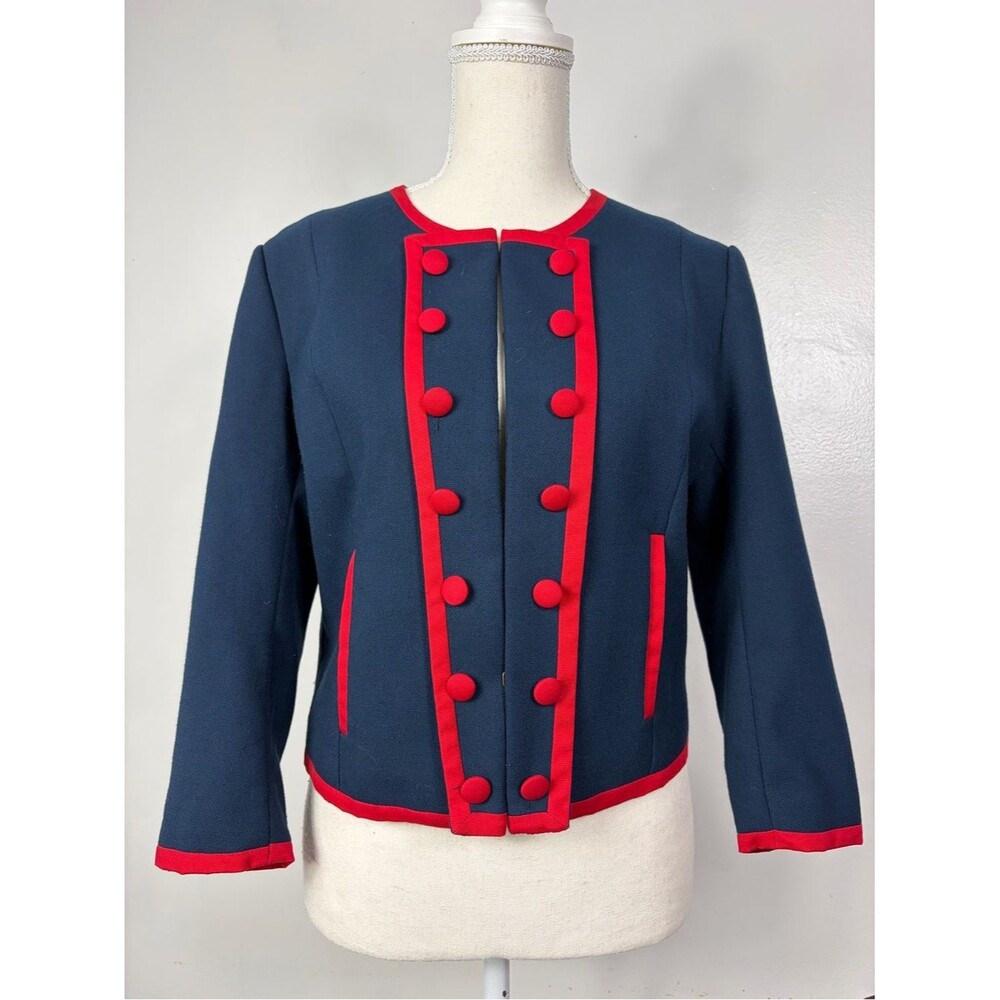 H&M Navy and Red Trim Military inspired crop blazer sz 10 circa 2012